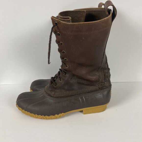 Vintage LL Bean Maine Hunting Shoe Boots Mens 10 M Brown Leather Rubber Duck 12" - Picture 8 of 14